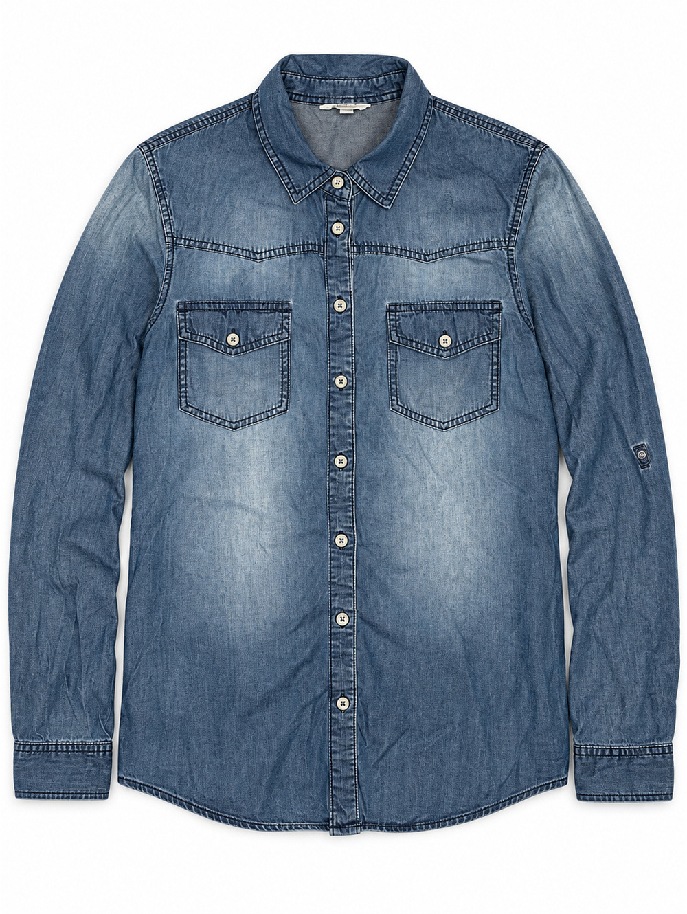 Reitmans Women's Blue Denim Button-Up Shirt M Medium